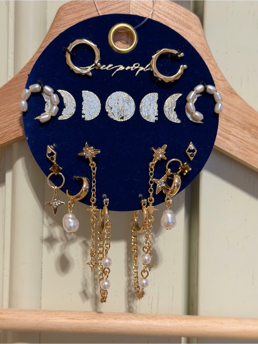 Free People Gold-Tone Moon & Star Earring Set with Pearls